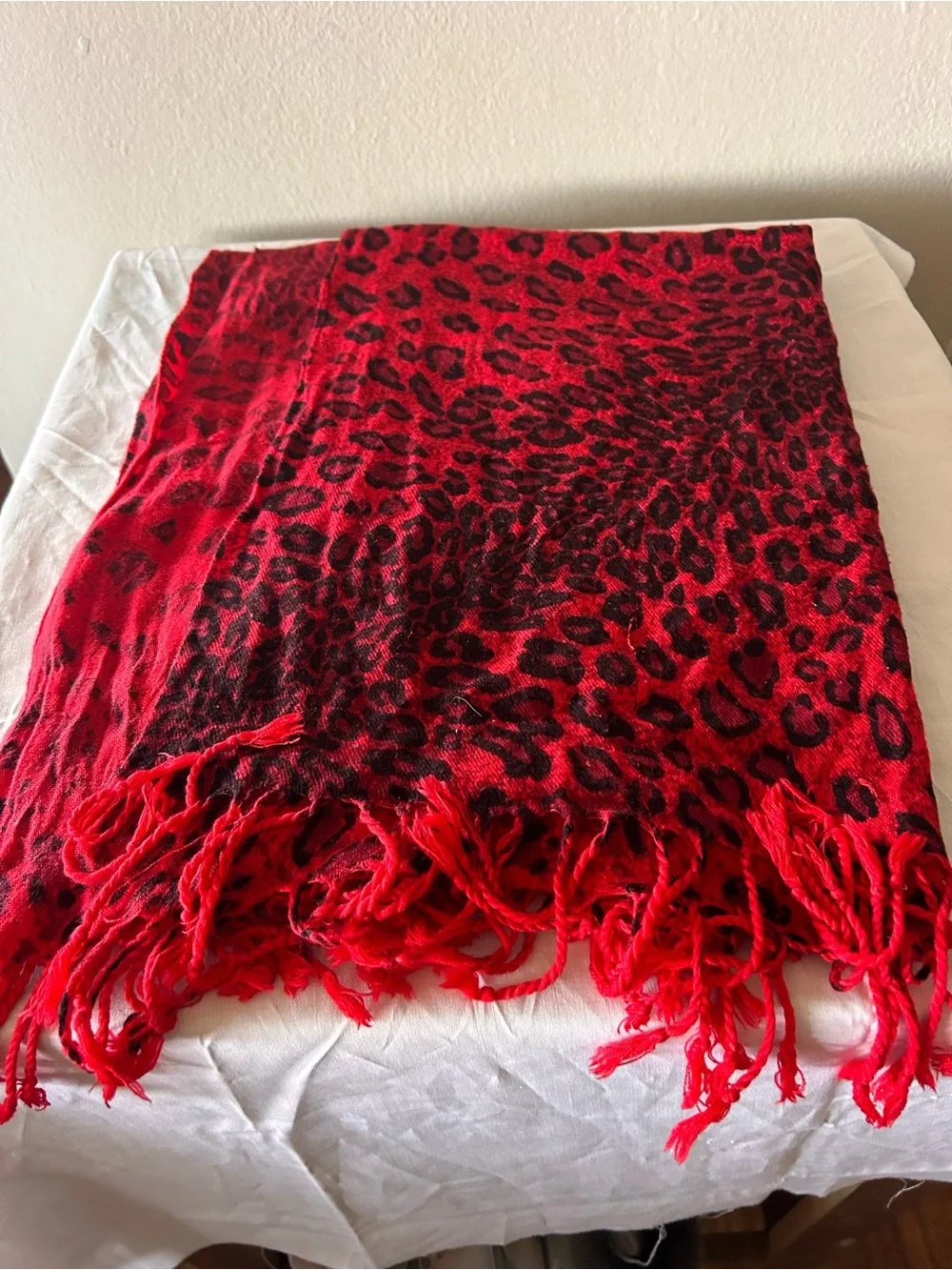 Red Leopard Print Pashmina Scarf